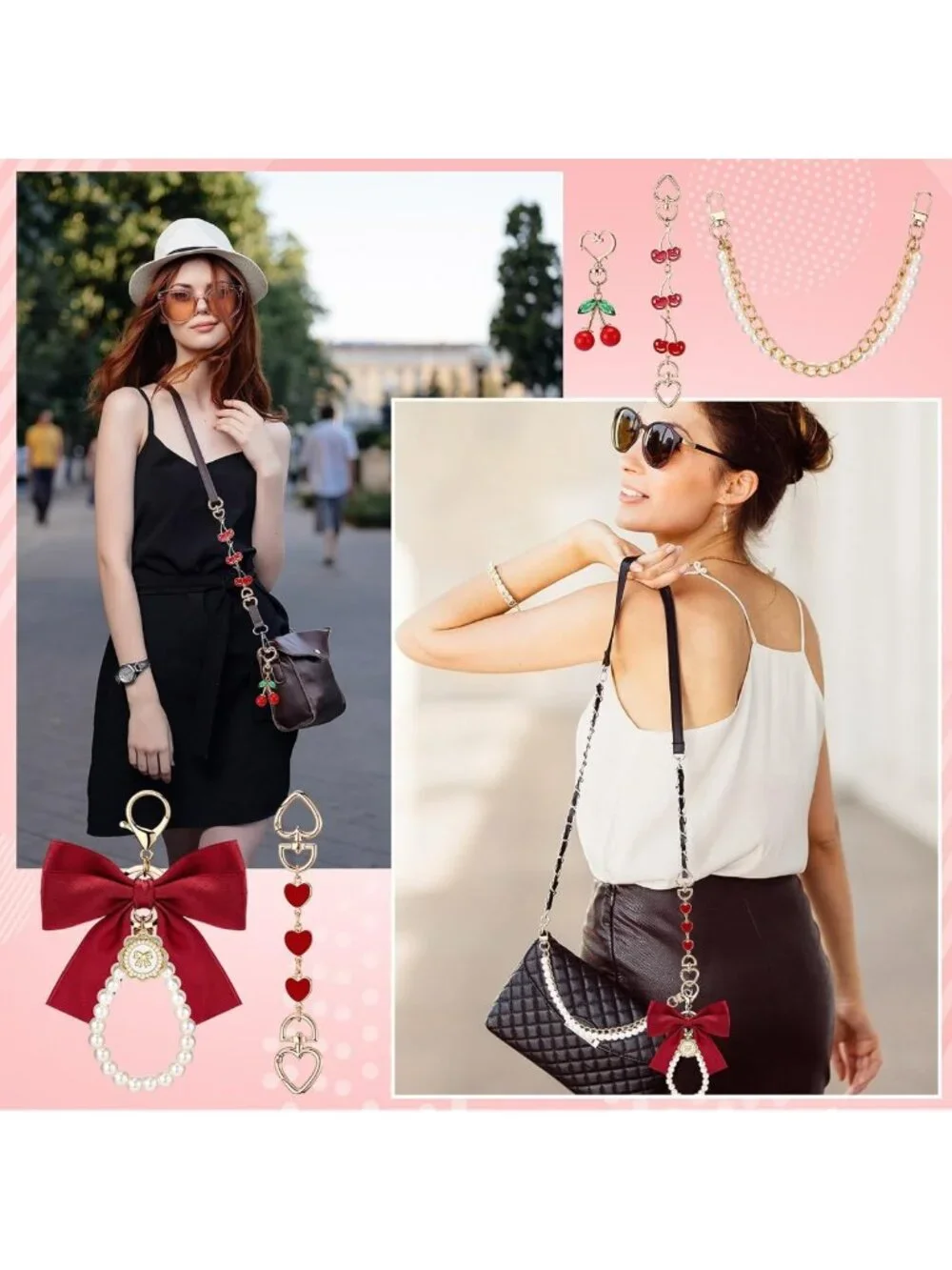 9 Pcs Purse Extender Chains & Cute Keychain Bag Charms for Handbags & Backpacks
